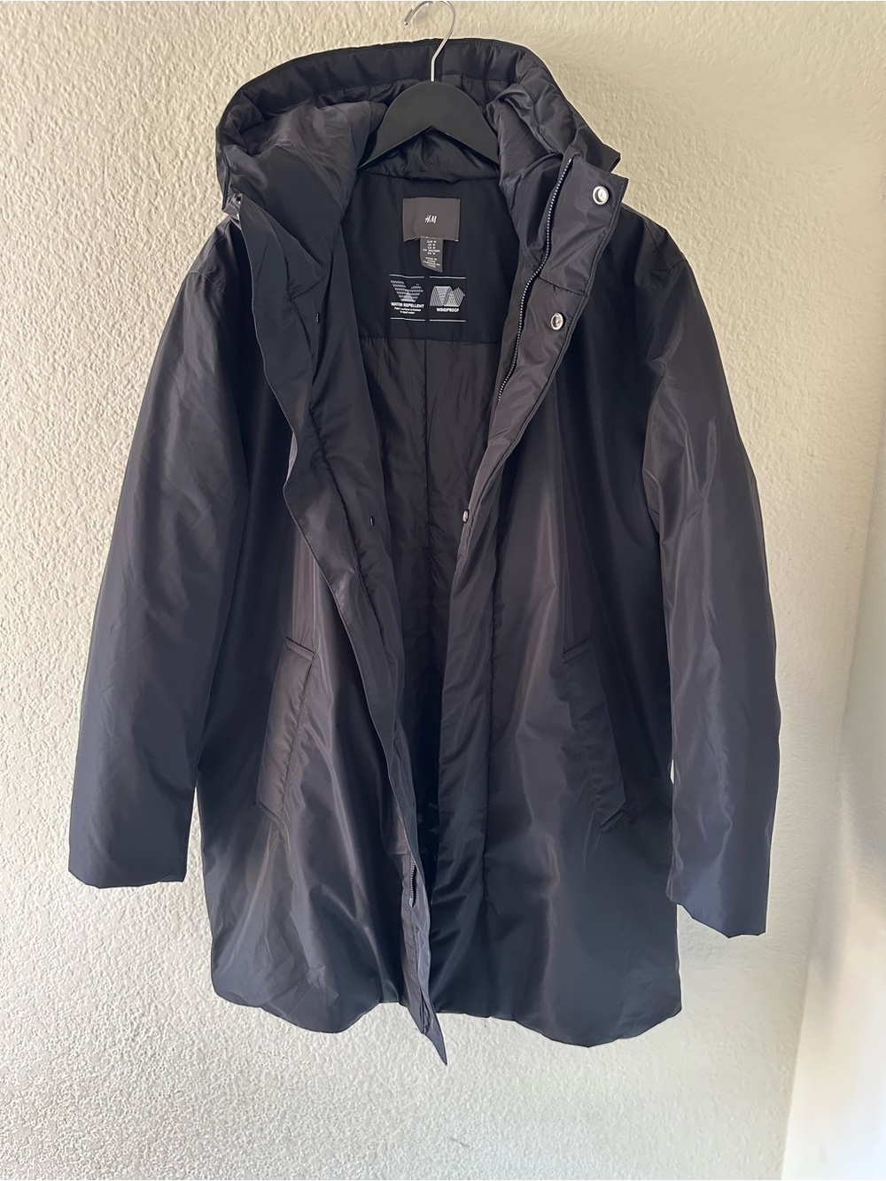 H&M Men's Black Padded Hooded Parka
